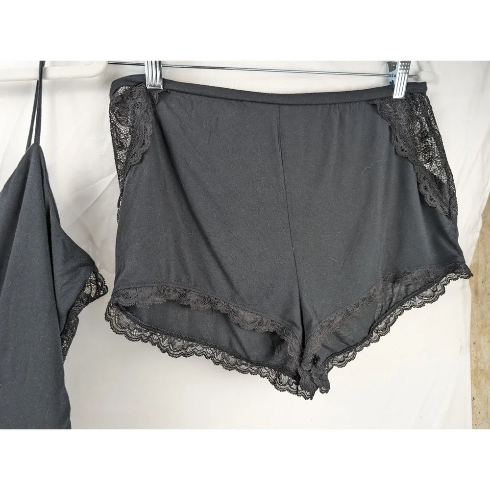 Victorias‎ Secret Sheer Lace Cami Shorts Pajama Set Sz L Black PJs Lingerie Sexy